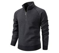 NITRY Pull en Tricot Homme Respirable Chaud Revers Manches Longues Pullover Tempérament Mode Décontractée Tricots D-Dark Grey XL