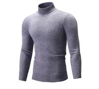 NITRY Pull en Tricot Homme Respirable Col Montant Chaud Manches Longues Pullover Tempérament Décontractée Couleur Unie Tricots C-Grey M
