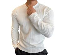 NITRY Pull en Tricot Homme Respirable Revers Couleur Unie Manches Longues Pullover Tempérament Mode Décontractée Tricots E-White XXL