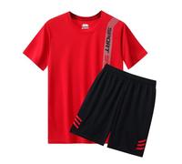 NITRY Sportshirt Homme Mode Casual Manches Courtes Sport Pantalon Homme Classique All-Match Ensemble T-Shirt Homme Personnalité Tendance Tenue De Sport Homme E-Red M