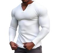 NITRY T-Shirt Homme Jeunesse Classique Tendance Top À Manches Longues Hommes Casual Mode T-Shirt Homme Slim Fit Léger Confortable T-Shirt À Manches Longues Homme E-White XL