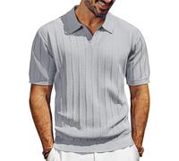 NITRY Tricots Hommes Beau Gosse Tendance Tops Coupe Slim Doux Confortable T-Shirt Rétro Mode Casual Manche Courte Classique Pull en Maille B-Grey L