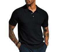 NITRY Tricots Hommes Beau Gosse Tendance Tops Coupe Slim Doux Confortable T-Shirt Rétro Mode Casual Manche Courte Classique Pull en Maille H-Black XL