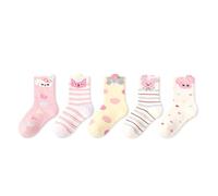 Nityunn Lot de 5 paires de chaussettes thermiques en coton éponge pour fille Motif chaton lapin, Adorable chat lapin, 9-12 ans