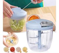 NIUAWASA Hachoir Manuel 900 ml, Hachoir Manuel Avec Cordon de Serrage Robot de Cuisine Avec Lames en Acier Inoxydable Slicer Dicer Grinder pour Oignons Ail Noix (Bleu)
