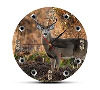 NIUBB 30 cm Horloge Murale Cerf Chasseur caméra Sniper Gros Buck Rond Horloge Murale Chasse décor Faune Animal Art Wapiti Cabine Horloge Murale cerf Chasse Cadeaux