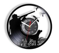 NIUBB Horloge Murale 30cm Chasse Le Long du lac Disque Vinyle Horloge Murale Plein air thème Animal Vintage Montre Murale Art-décor des Chasseurs