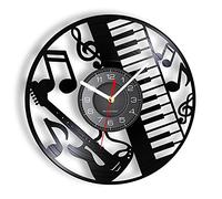 NIUBB Horloge Murale 30cm Instrument de Musique et Note Horloge Murale en véritable Disque Vinyle Guitare Piano clé Vinyle Horloge Vintage rétro Musique Cadeau