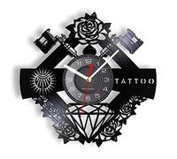 NIUBB Horloge Murale-30Cm,Tattoo Studio Signe Tatouage Silencieux Disque Vinyle Mur Clcok Tattoo Shop Machine À Tatouer Décoration Murale Hommes Cadeau