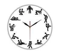 NIUBB Horloge Murale Ronde 30 CMStick Figures Male Guy Positions Sexuelles Horloge Murale pour Salon Sexercises Sensuelles Faire l'amour Horloge Murale