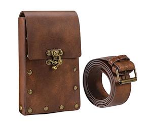 NIUBB Sac Banane Tactique Sac à Jambes Steampunk pour Femme Sac Ceinture Taille en Cuir PU Sac à Bandoulière Réglable pour Randonnée Camping Moto Vélo Sport Voyage Marron