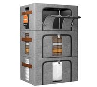 NiuBeBe Boîte Rangement Vêtements Pliable: Sac de Rangement avec Cadres Métal pour organisateur de penderie pull vêtements de saison linge de lit et cartons de déménagement (Gris, 3x100L)