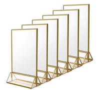 NIUBEE Lot de 6 supports de panneau en acrylique transparent de 10,2 x 15,2 cm avec bordures dorées et support vertical, cadres photo double face pour table de mariage, panneaux de restaurant, photos