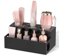 NIUBEE Organisateur d'outils pour cheveux, sèche-cheveux et coiffure, support de salle de bain en acrylique noir, support de sèche-cheveux pour comptoir de salle de bain, support de rangement pour