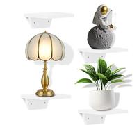 NIUBEST Lot de 4 petites étagères flottantes, étagère murale trapézoïdale pour lampe de table, affichage de plantes, bords en bois décoratifs chic pour salon, chambre, cuisine, bureau, pin, 20 x 15 cm