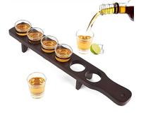 NIUBEST Lot de 6 verres à shot à shot Tequila et un plateau de service pour verres à shot en vrac - Ensemble de supports transparents pour fête, bar, club, cocktail (noyer foncé)