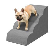Niubya Escalier pour Chien et Chat, H45 cm, avec Housse Lavable et Mousse à Haute densité, pour lit, Salon et canapé, Échelle Large Animaux âgés et blessés (Gris, 4 marches)