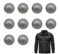 Niuhong 10 Pcs Boutons Ronds Tête Mort Métal Œillets Cool Punk Décoratifs Blazer Vêtements Veste Cardigans Manteau Uniforme Décorations Couture Artisanales Coudre Accessoires Bricolage (Argent 21mm)
