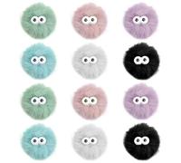 Niuhong 12 Pcs Pompons Colorés Fourrure Pom Pom Décoration d'Oeil Dessin Animé Drôle Mignon Peluches Pelucheuses Sacs Chaussures Artisanaux Bricolage Accessoires Porte-Clés (A)