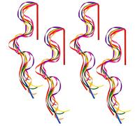 Niuhong 4 Pcs Bâton Rubans Arc-En-Ciel Groupes Danse Bâton Compétence Groupe Swing Rod Girl Orchestre Danse Streamer Danses d'Art Bandes Gymnastique Groupe Rythme Danse Vêtements Jonglage Enfants
