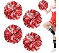 Niuhong 4 Pcs Cheer Leader Poms Pom Girl Sportive Acclamation l'Équipe Vive Le Bal Cheerleading Sports Jeux Equipe Pompons Pom-Pom Girl Enfants Jeux Boules d'Encouragement l'Esprit (Rouge+argent)
