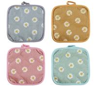 Niuhong 4 Pcs Gants Cuisine Accessoires Cuisine Lavable Résistant à La Chaleur Porte-Pot en Coton Doux Carré Maniques Tissu Éponge Poêles Frire Plateaux Four Poêles Woks (Marguerite)