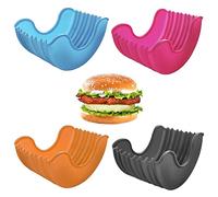 Niuhong 4 Pcs Hamburger Silicone Burger Boîte Fixe Revêtement Antiadhésif Barbecue Hamburger Forme Hamburger Hygiénique Silicone Porte-Hamburger Sandwichs Boîte Hambourg Réutilisable Support Pain