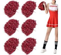 Niuhong 6 PCS Cheer Leader Poms Boule d'Acclamations Métallique Brillante Pom Squad Sport Farben Pompons Main Fleurs Bandes Pom d'Encouragement De l'esprit Couleurs Accessoires Pom-Pom Girl (Rouge)