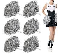 Niuhong 6 PCS Cheer Leader Poms Boule d'Acclamations Métallique Brillante Pom Squad Sport Farben Pompons Main Fleurs Bandes Pom d'Encouragement De l'esprit Couleurs Accessoires Pom-Pom Girl (Argent)