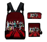 Niukaisi MHA - Midoriya Izuku/Uraraka Ochako MHA - Sac d'école 3 pièces avec trousse à crayons, sac à livres, fournitures d'étudiant, cadeau de rentrée scolaire pour filles, garçons, adolescents, Type