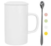 NIUKOMY 900ML Très Grande Tasses en Céramique, Jumbo Grande Tasse à Café avec Cuillère et Couvertures, Tasse à Thé Extra Large, Super Big Tea Cup, Blanc 30OZ