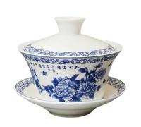 NIUKOMY Gaiwan Porcelaine, Tasses à Thé Chinoise Kung Fu en Céramique Vintage, Traditionnelle Sancai Ensemble Bols à Thé avec Couvercle et Soucoupe, 200ML Pivoine 02