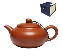 NIUKOMY Grande Théière Chinoise en Argile 400 ML, Yixing Zisha Théières, Theiere Chinoise Terre Cuite, Faite à la Main Bouilloire en Argile Violet Kung Fu avec Boîte, Marron Rouge