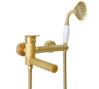 NIUKOMY Robinet de Baignoire Mural avec Douchette à Main Laiton Antique | Mitigeur douche baignoire retro, rotation de 90°, bec long, avec support, pour salle de bain baignoire