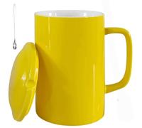 NIUKOMY Très Grande Tasses en Céramique 1000ML, Jumbo Grande Tasse à Café avec Cuillère et Couvertures, Tasse à Thé Extra Large en Porcelaine, Super Big Mug, Jaune