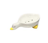 Niukoncept Adorable porte-savon en forme de canard en céramique blanche avec vernis lisse, porte-savon de salle de bain, auto-drainant, décoratif et fonctionnel