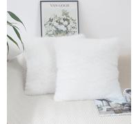 NIULAA Lot de 2 housses de coussin en fausse fourrure douce et pelucheuse, pour canapé, 40 x 40 cm, blanc pur