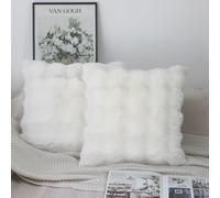 NIULAA Pack of 2 Thick Fluffy Faux Fur Housse de Coussin Doux Modern Moroccan Style Coussin Decoratif for Bedroom Sofa 40x40 Cream White Taie Oreiller Rectangulaire
