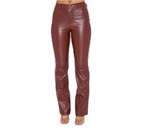 NIULI Jean Bootcut en Simili Cuir Effet Mouillé for Femme, Taille Haute, Petite Jambe Bootcut, Jean PU, Pantalon Évasé avec Poches, Leggings, Collants Aspect Cuir(Red Wine,L)