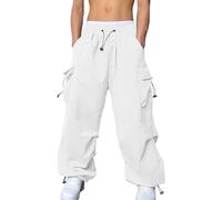 NIULI Pantalon Cargo Décontracté For Homme, Taille Élastique, Cordon De Serrage, Style Urbain, Coupe Ample, Style Parachute, Avec Poches, S-3XL(White,S)