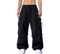 NIULI Pantalon Cargo Décontracté For Homme, Taille Élastique, Cordon De Serrage, Style Urbain, Coupe Ample, Style Parachute, Avec Poches, S-3XL(Black,S)