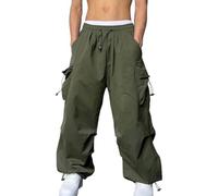 NIULI Pantalon Cargo Décontracté For Homme, Taille Élastique, Cordon De Serrage, Style Urbain, Coupe Ample, Style Parachute, Avec Poches, S-3XL(Green,S)