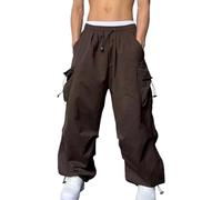 NIULI Pantalon Cargo Décontracté For Homme, Taille Élastique, Cordon De Serrage, Style Urbain, Coupe Ample, Style Parachute, Avec Poches, S-3XL(Brown,S)