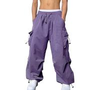 NIULI Pantalon Cargo Décontracté For Homme, Taille Élastique, Cordon De Serrage, Style Urbain, Coupe Ample, Style Parachute, Avec Poches, S-3XL(Purple,S)