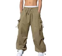NIULI Pantalon Cargo Décontracté For Homme, Taille Élastique, Cordon De Serrage, Style Urbain, Coupe Ample, Style Parachute, Avec Poches, S-3XL(Khaki,S)