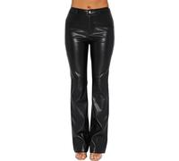 NIULI Pantalon en Cuir for Femme, Ample, Taille Haute en Similicuir Long Élégant, Jambe Large, Coupe-Vent, Leggings avec Poches De Jogging en PU Petite Jambe Bootcut, Jean(Black,S)