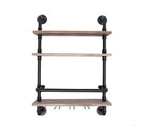 NiuLifeya Étagère à vin murale en bois avec cadre en métal, 3 rangées de porte-verres à vin, design industriel, idéal pour la maison, le bar, la cuisine, le restaurant, 61 x 20 x 89 cm