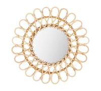 NiuLifeya Miroir mural rond en rotin - Style bohème - Décoration murale - 40 cm - Pour chambre à coucher, salon, salle à manger - Couleur bois
