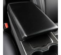 NiuLumea Accoudoir en cuir pour Tesla Model 3 et Model Y, housse de rangement pour console centrale avec coussin de protection, fibre de carbone/blanc/noir