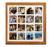 NiuLumea Cadre photo en bois 30 x 30 cm avec 16 grilles pour affichage de mémoire, facile à assembler, construction en bois massif, noir/marron grainé de bois / blanc